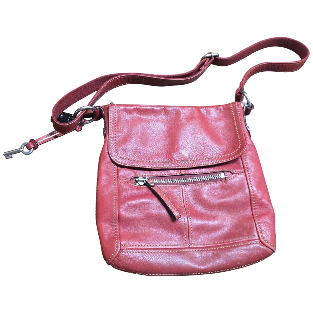 Y2K‎ Fossil "Hanover" Slim Leather Crossbody Organizer Bag Red Skeleton Key